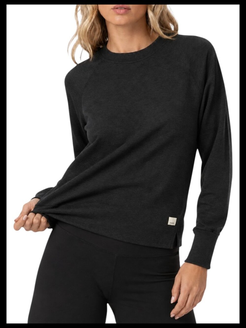 Vuori Halo Essential Crop Crew Black Heather DreamKnit Long Sleeve Size S